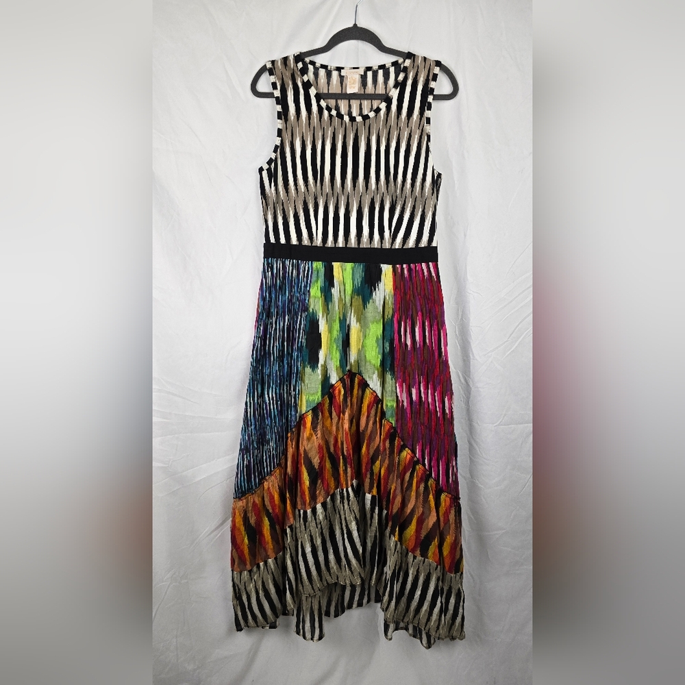 Klozlyne Striped Multicolored Grunge Y2K Asymmetric Boho Women's Maxi Dress sz L